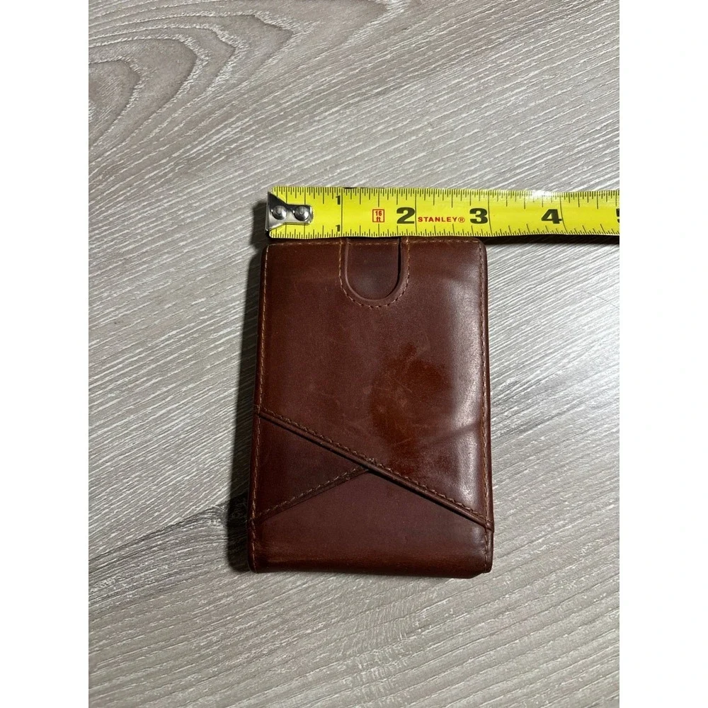 Kinzd Mens Brown Leather Bifold Money Clip Wallet with ID Window Minimalist